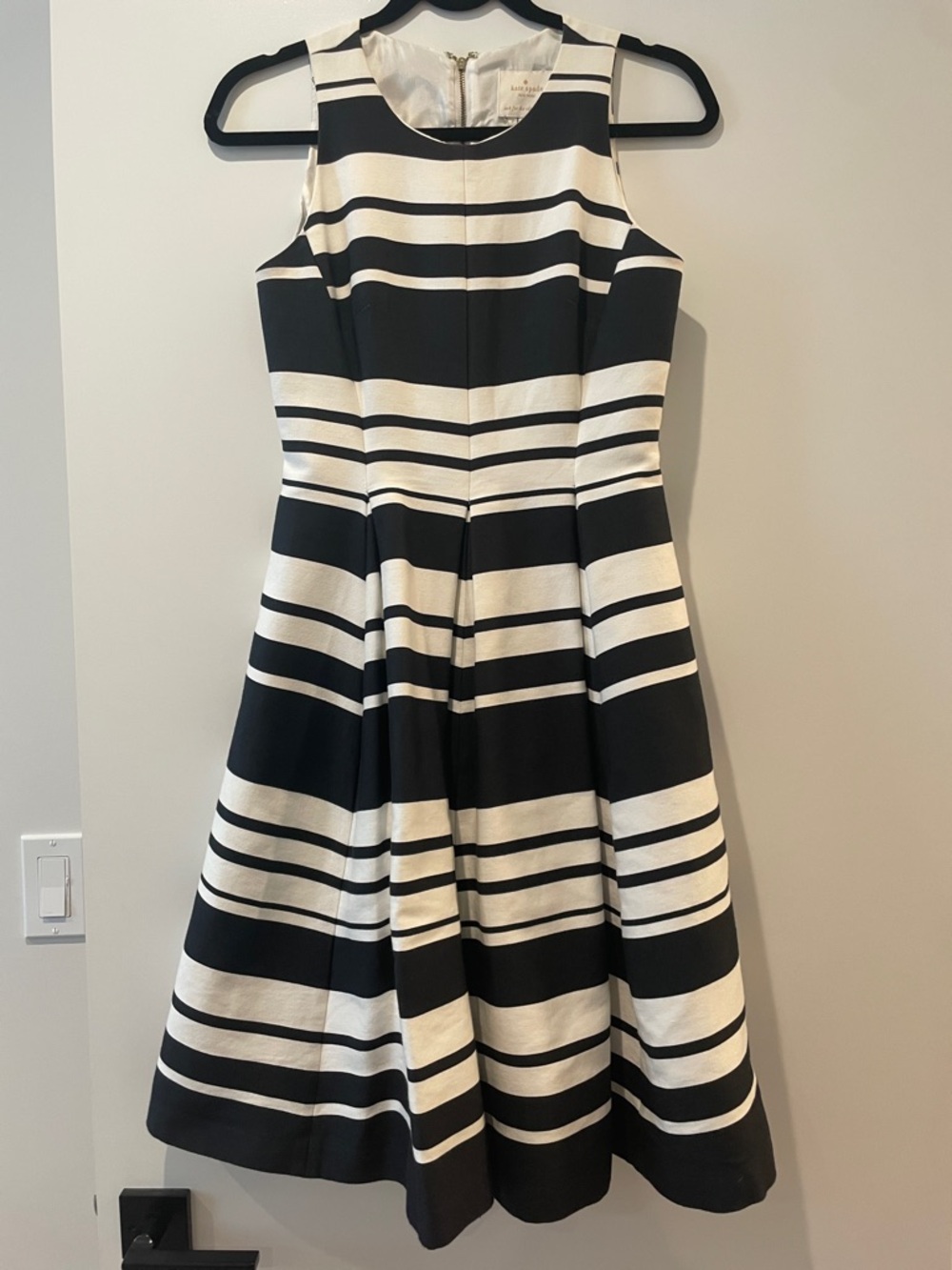Kate Spade Black and White Striped Fit-and-Flare Dress